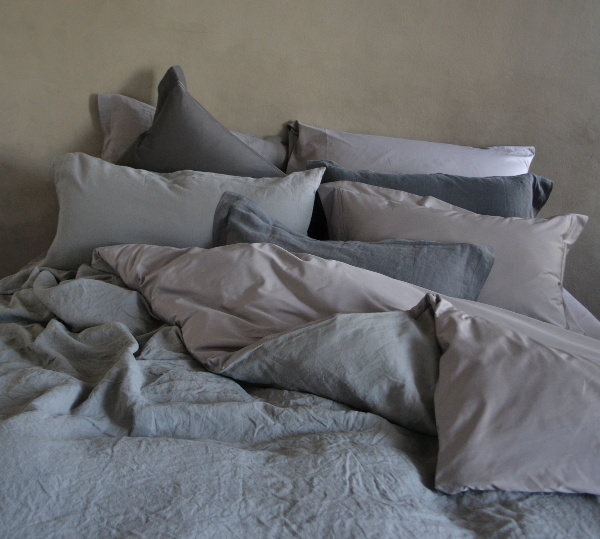Yin Yang bed linen in silver-grey by Falucca Fine Linen